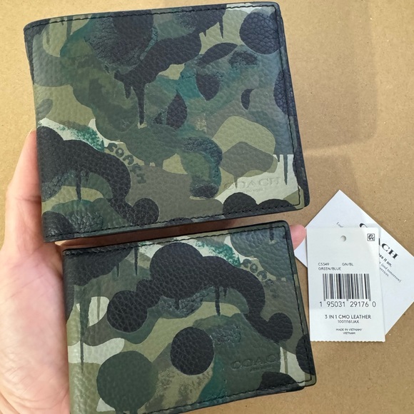 🦖coach 3 In 1 Wallet With Camo Print GREEN/BLUE - Picture 5 of 6